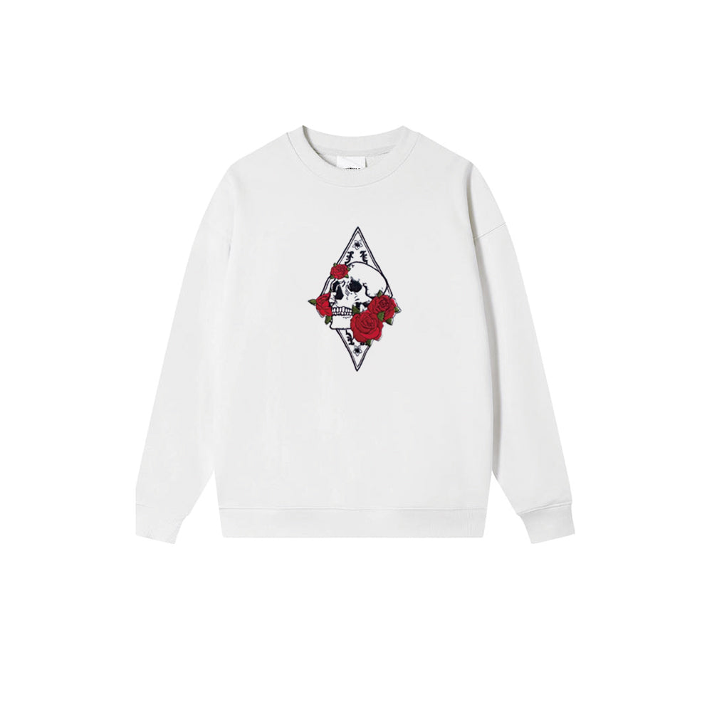 Embroidered Skull And Rose Sweatshirt