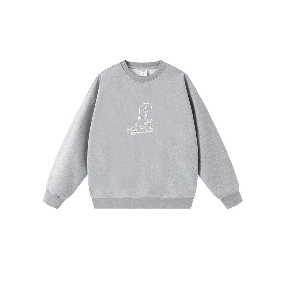 Embroidered Funny Learning Dinosaur Round Neck Sweatshirt