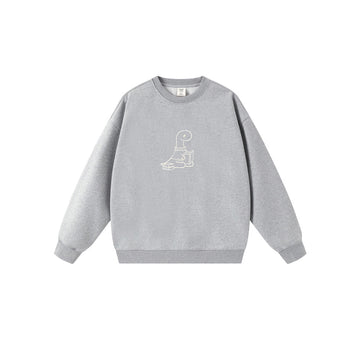 Embroidered Funny Learning Dinosaur Round Neck Sweatshirt