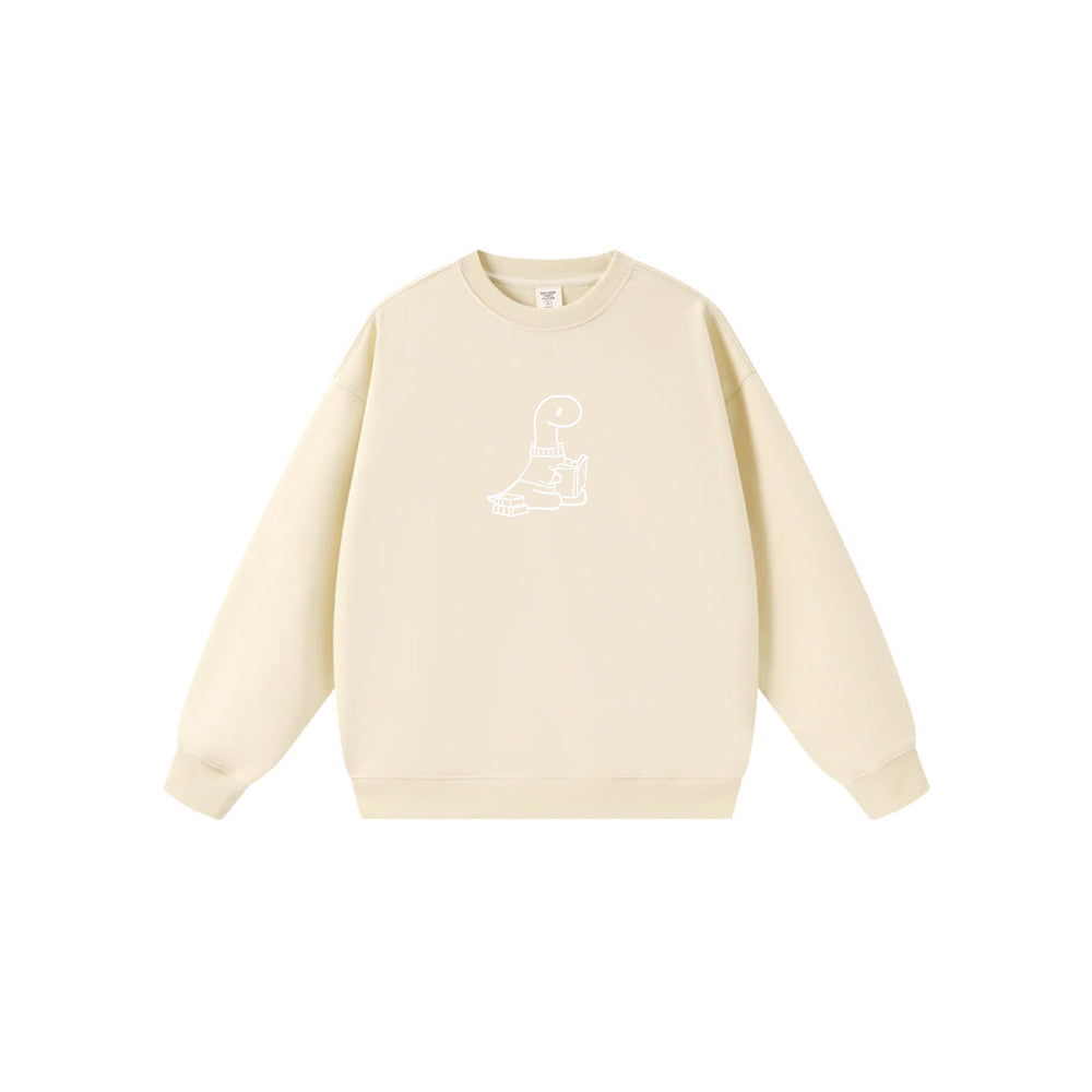 Embroidered Funny Learning Dinosaur Round Neck Sweatshirt