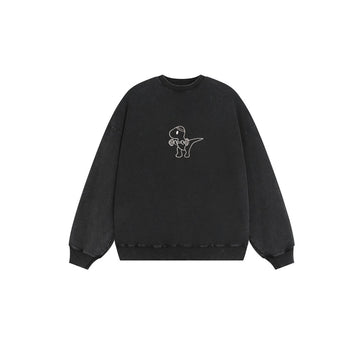 Embroidered Funny Weightlifting Dinosaur Crew Neck Sweatshirt