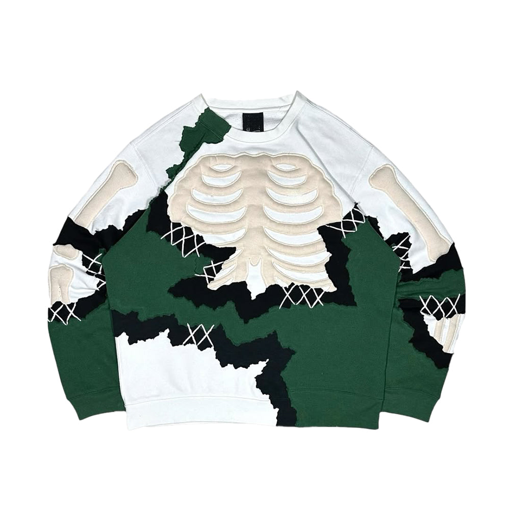 Trendy Patchwork Skeleton Stitch Sweatshirt