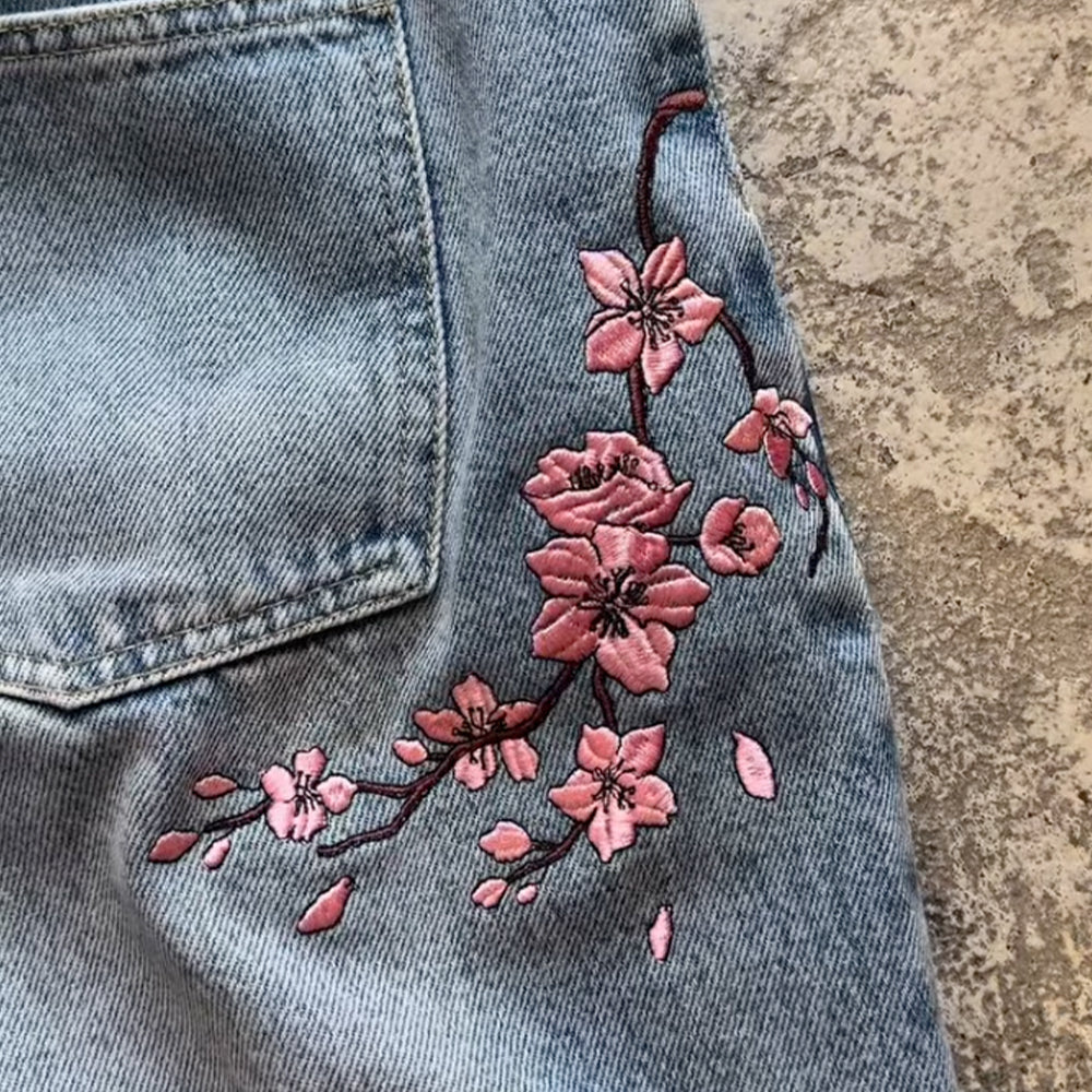 Sakura Bloom Embroidered Jeans
