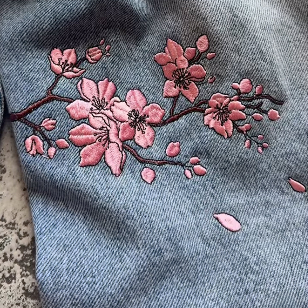 Sakura Bloom Embroidered Jeans
