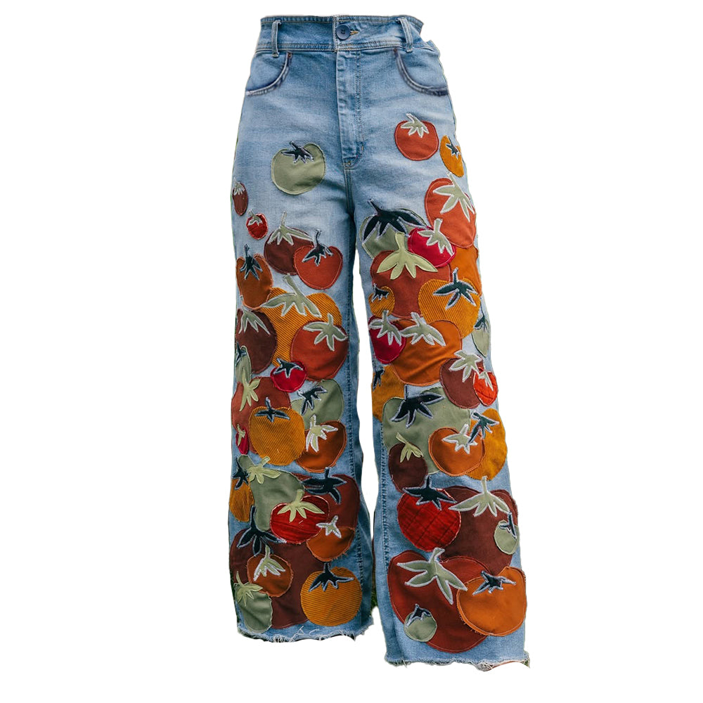 Applique Embroidered Fashion Plant Jeans