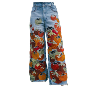 Applique Embroidered Fashion Plant Jeans