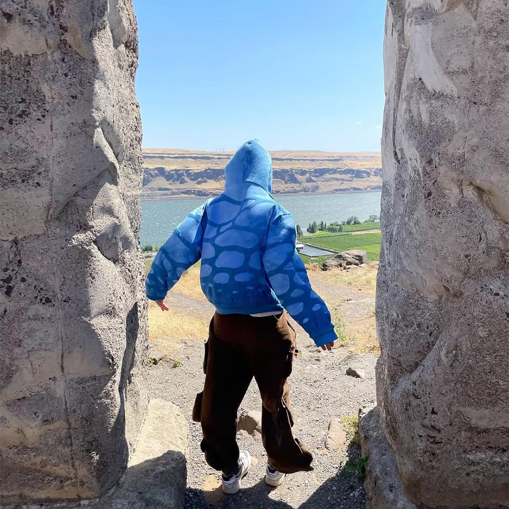Wave-Stitch Panel Hoodie