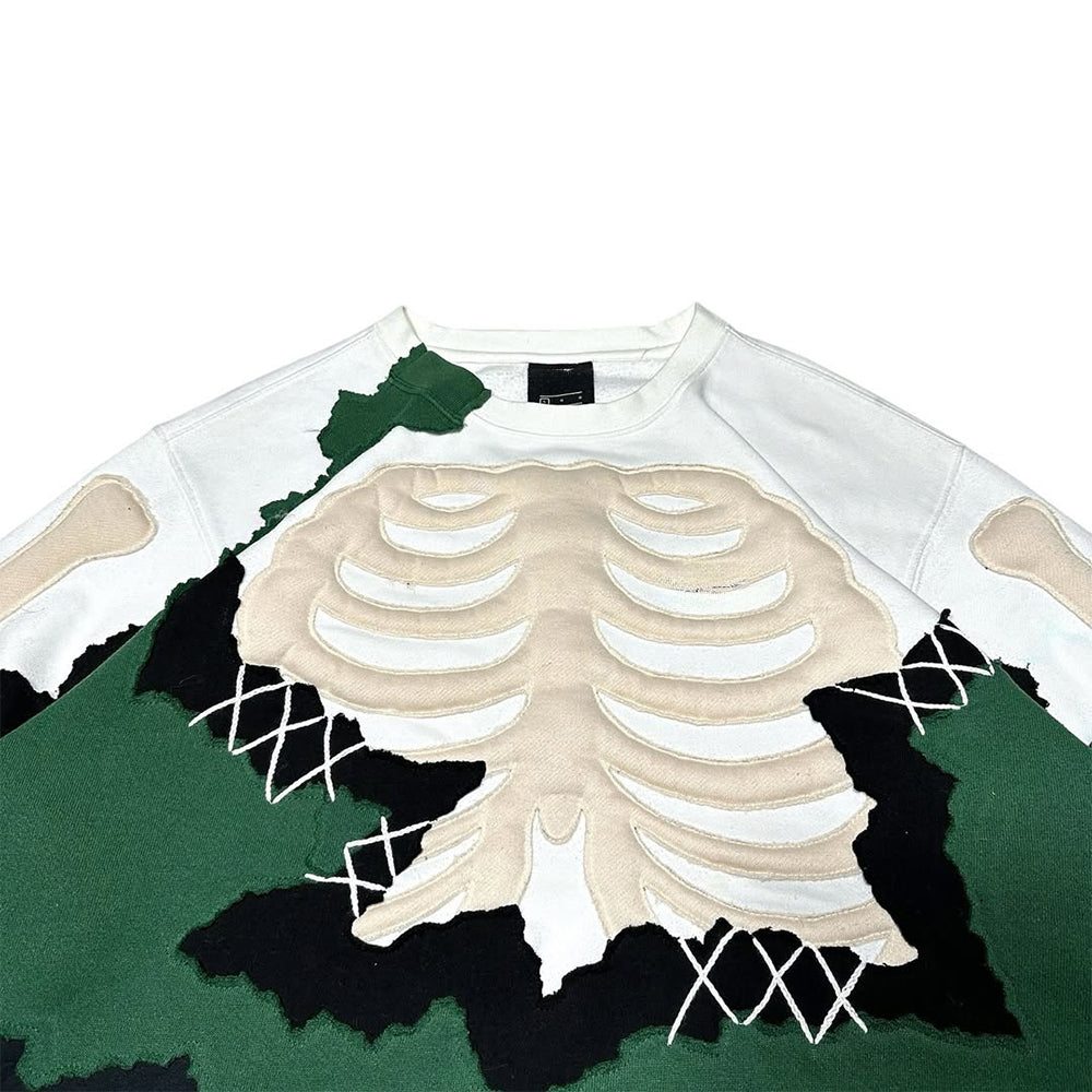 Trendy Patchwork Skeleton Stitch Sweatshirt