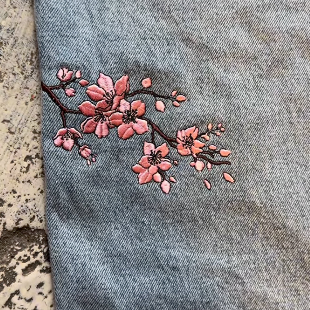 Sakura Bloom Embroidered Jeans