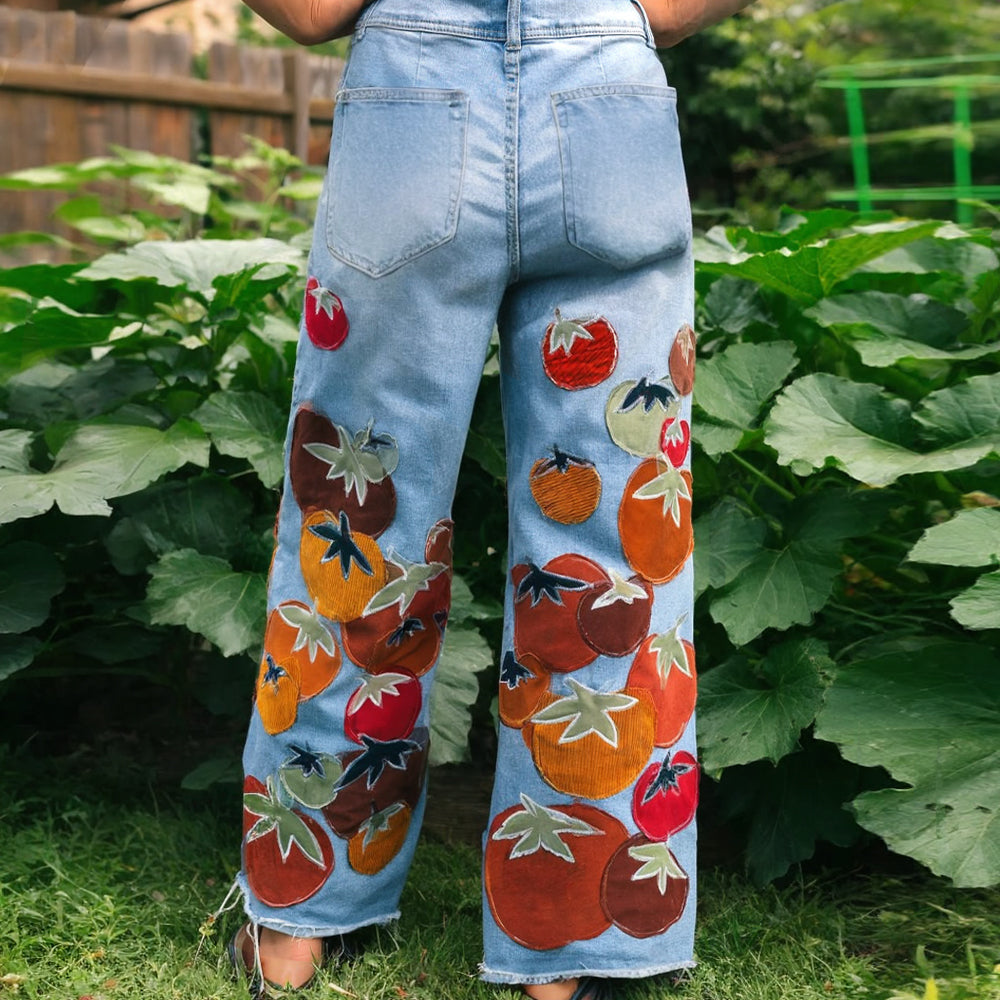 Applique Embroidered Fashion Plant Jeans