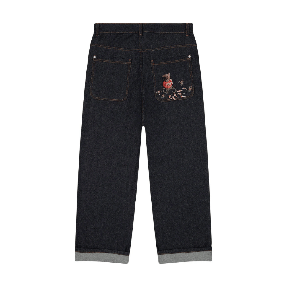 Embroidered Koi Fish Denim Jeans