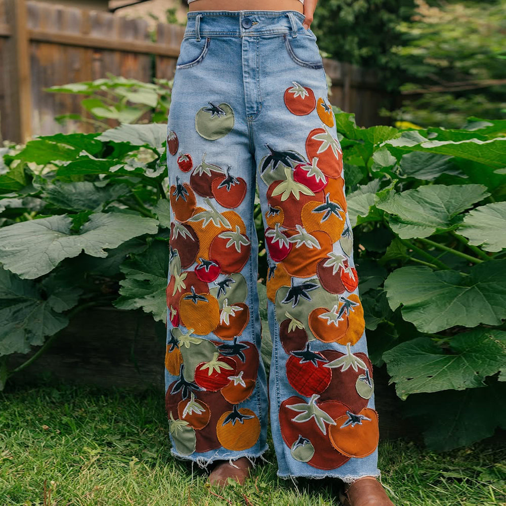 Applique Embroidered Fashion Plant Jeans