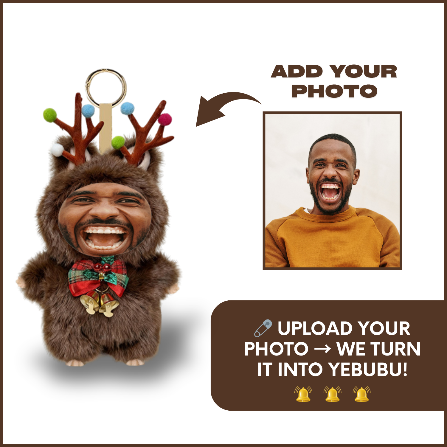 Funny Custom Christmas Yebubu Plush Keychain with Your Face – Perfect Gift In Different Colors