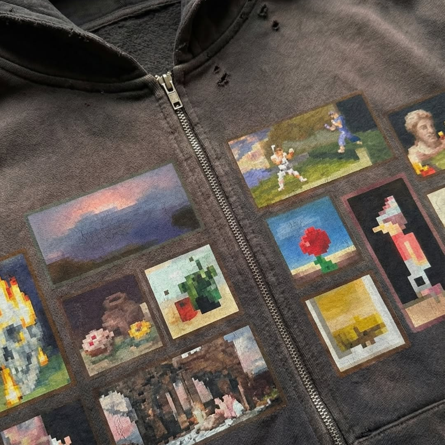 Vintage Painting Gallery Art Zip-Up Hoodie