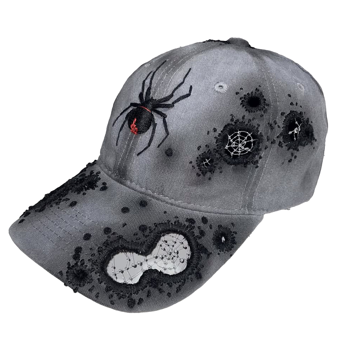 Dark Deconstructed Spiderweb Distressed Baseball Cap