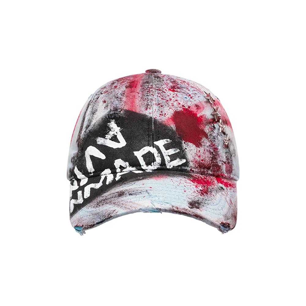 Hand-Painted Distressed Graffiti Cap with Blood Splatter