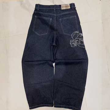 Tree Embroidery Vintage Dark Denim Jeans
