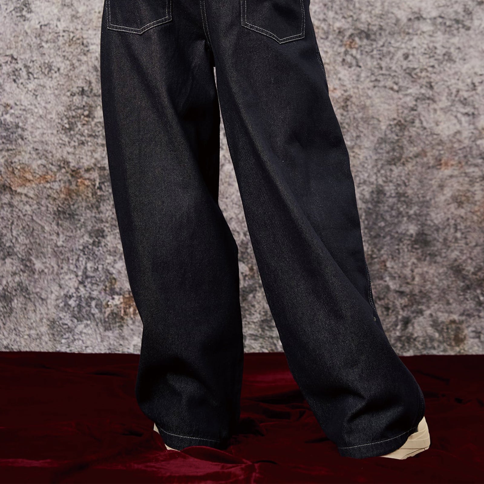 Deconstructed Contrast Stitching Pleated Baggy Barrel Jeans
