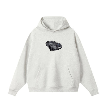 Classic Sports Car Embroidery × Minimalist Grey Hoodie