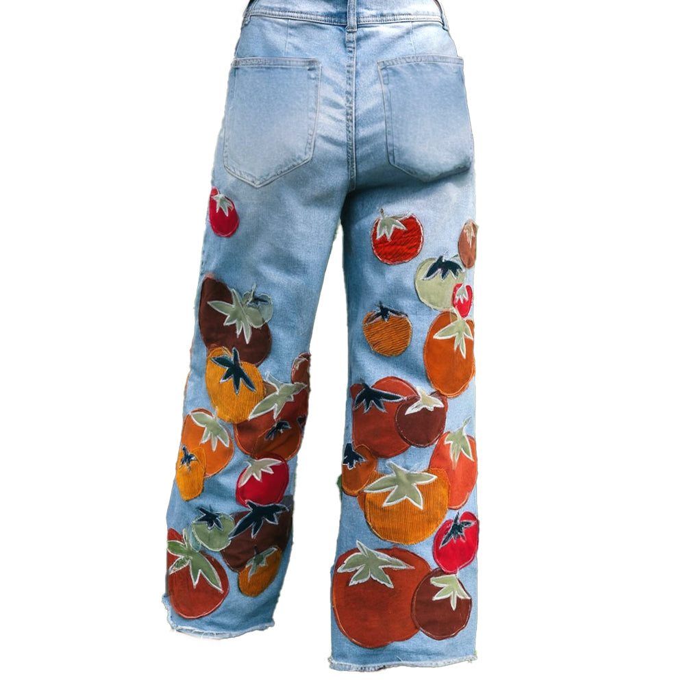 Applique Embroidered Fashion Plant Jeans