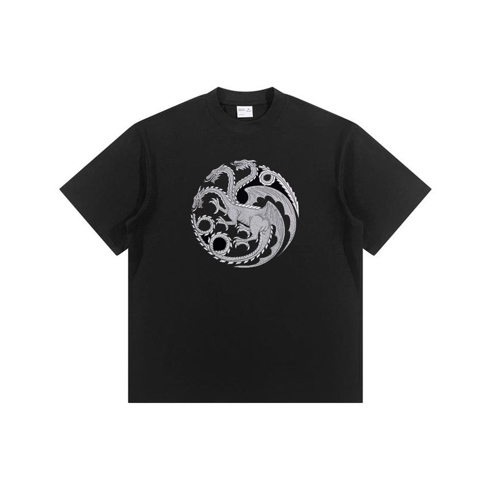 Three-headed Dragon Pattern Embroidered T-shirt