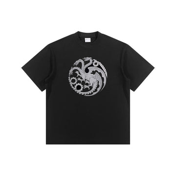 Three-headed Dragon Pattern Embroidered T-shirt