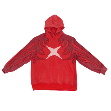 Bold Flame Lines & Ripped "X" Symbol Hoodie