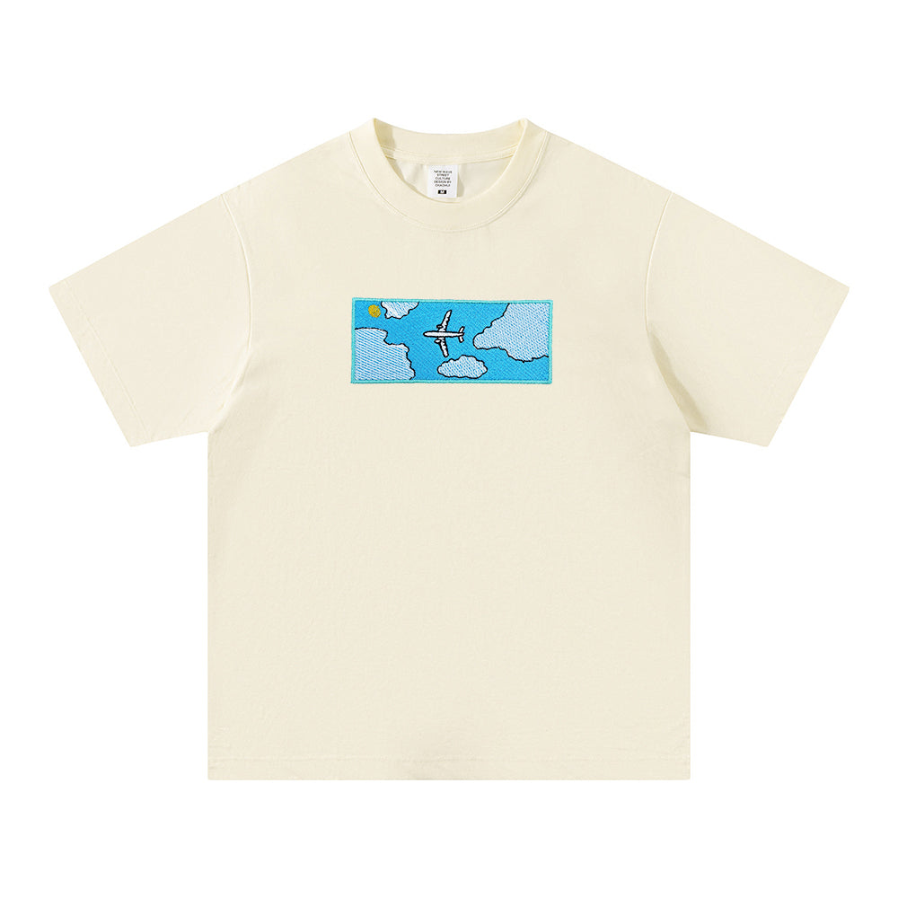 Airplane Pattern Embroidered Creative T-shirt