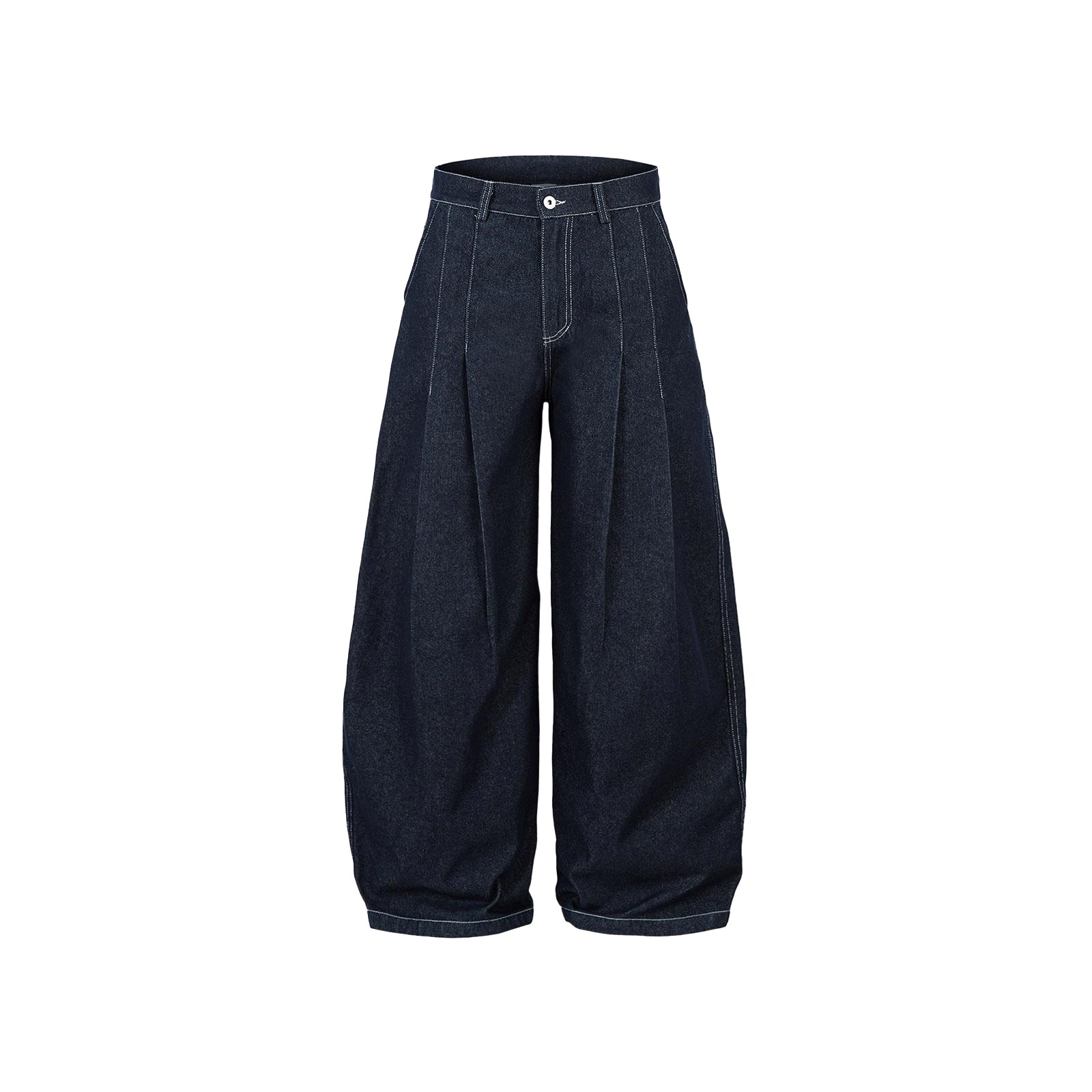Deconstructed Contrast Stitching Pleated Baggy Barrel Jeans