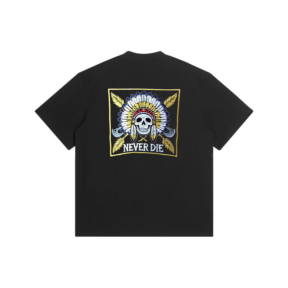 Conquer Skull Tribal Street Style Embroidered T-Shirt