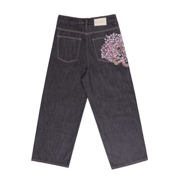 Embroidered Denim Jeans with Sakura Blossom