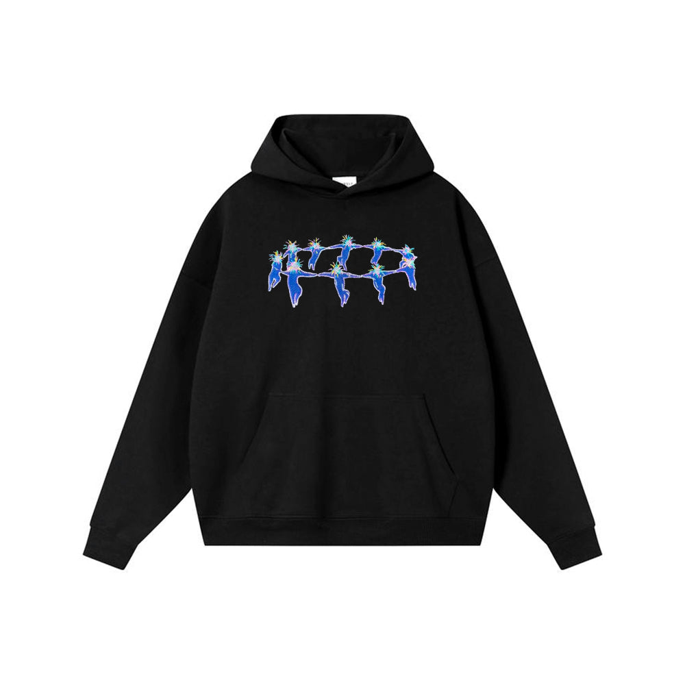 Hoodie With Embroidered Little Man Spinning Pattern