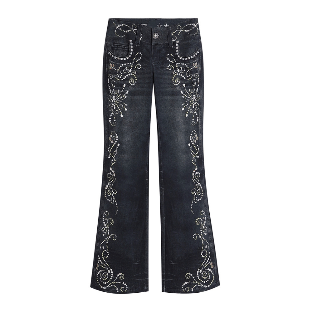 Vintage Flared Rhinestone Silhouette Jeans