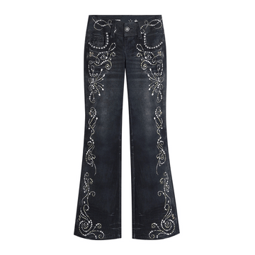 Vintage Flared Rhinestone Silhouette Jeans