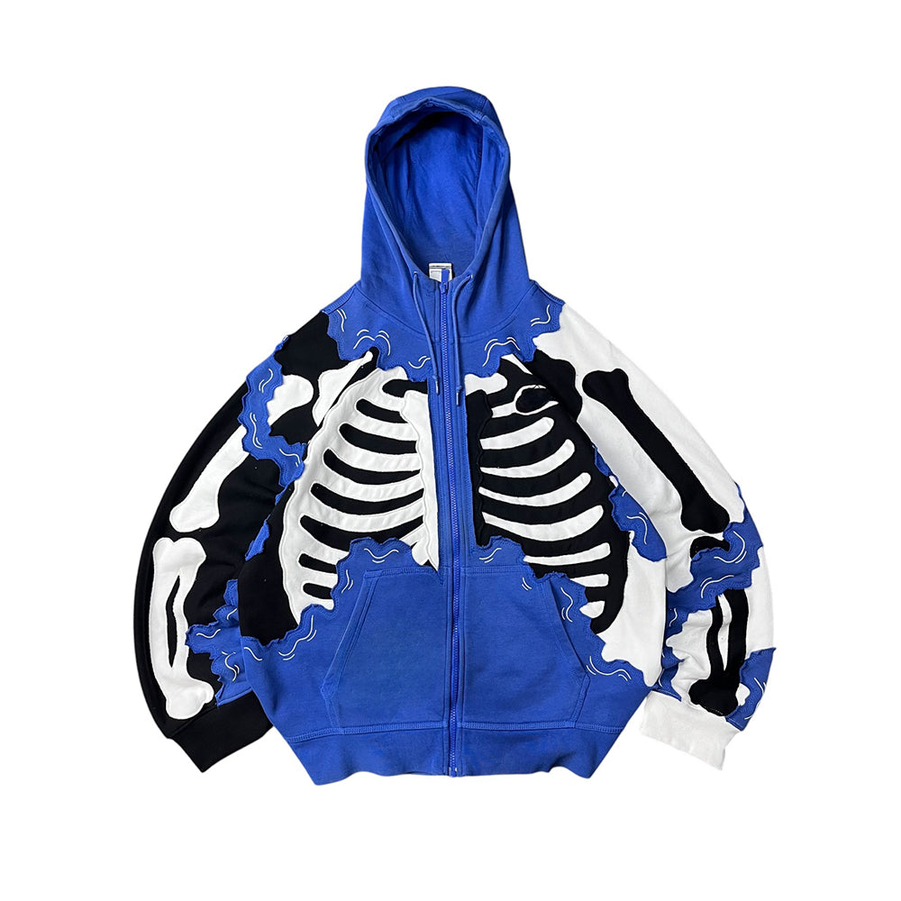 Creative Skeleton Stitching Tailoring Zipper Hooded Sweatshirt