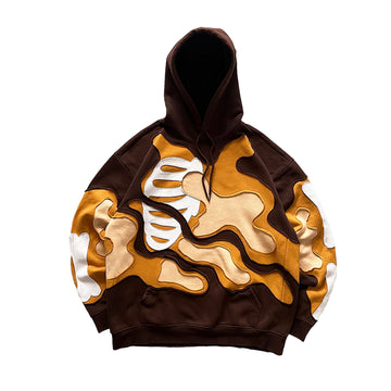 Splicing Applique Skull Skeleton Creative Hooded Sweatshirt