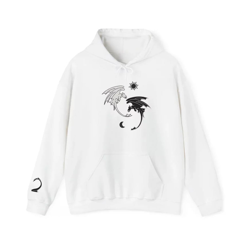 Night Fury And Light Fury Embroidered Black And White Hoodie