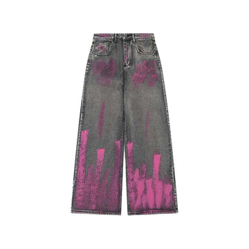 Graffiti Distressed Washed Baggy Jeans
