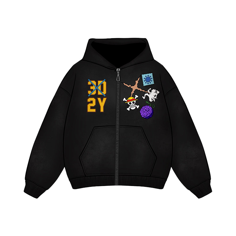 One Piece Collection Creative Graphic Embroidery Zip-Up Hoodie