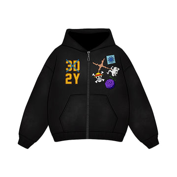 One Piece Collection Creative Graphic Embroidery Zip-Up Hoodie