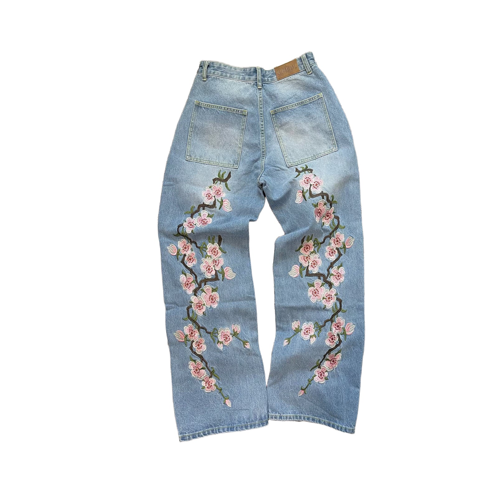 Embroidery Cherry Blossom Baggy Jeans