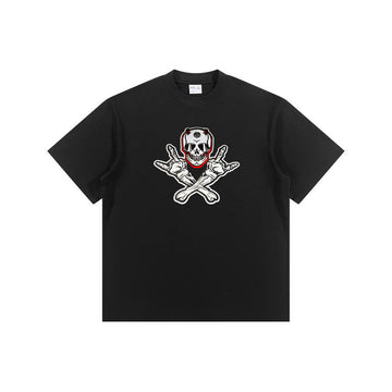 Skull Hand Gesture Embroidery Pattern T-Shirts