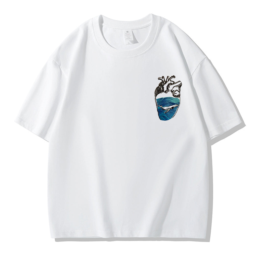 Ocean Heart Embroidery Graphic T-Shirt