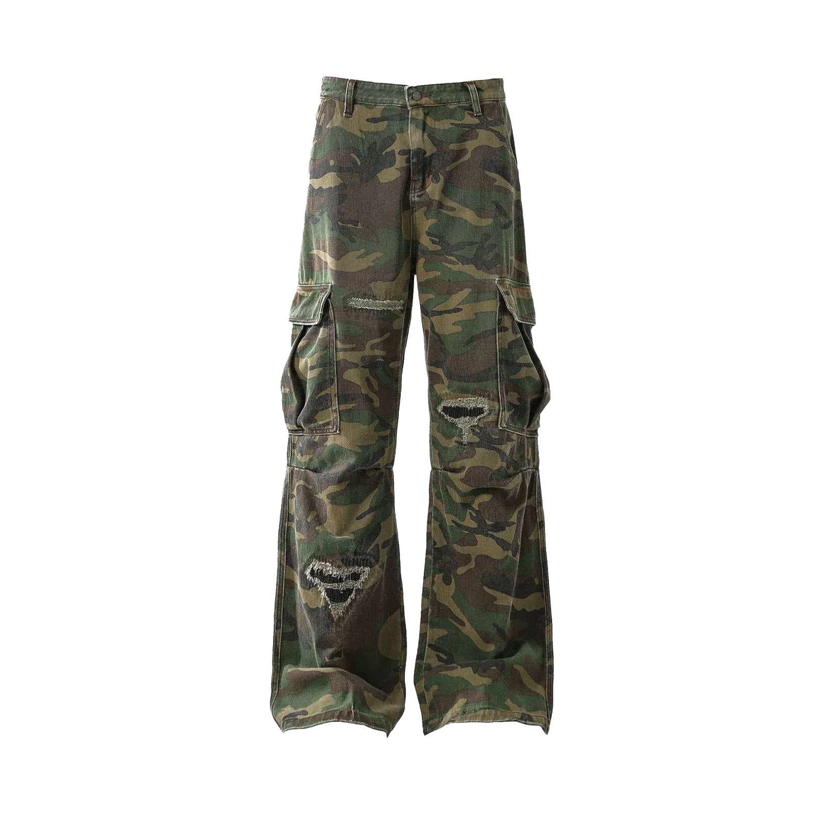 Ripped Camouflage Flared Cargo Pants