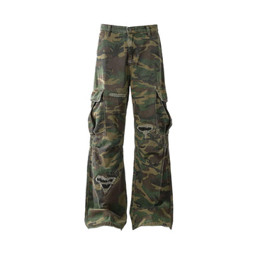 Ripped Camouflage Flared Cargo Pants