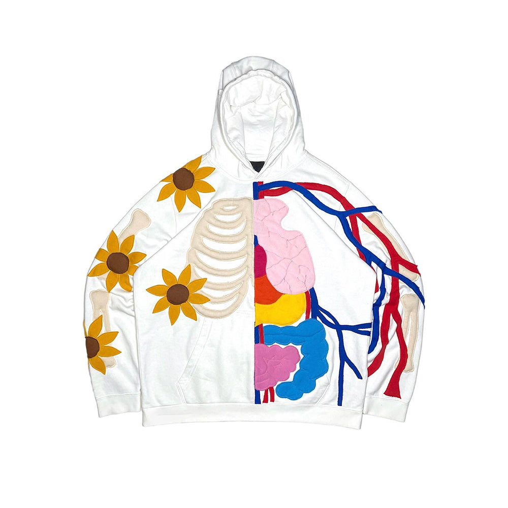 Human Organ Structure And Sunflower Pattern Patchwork Hoodie