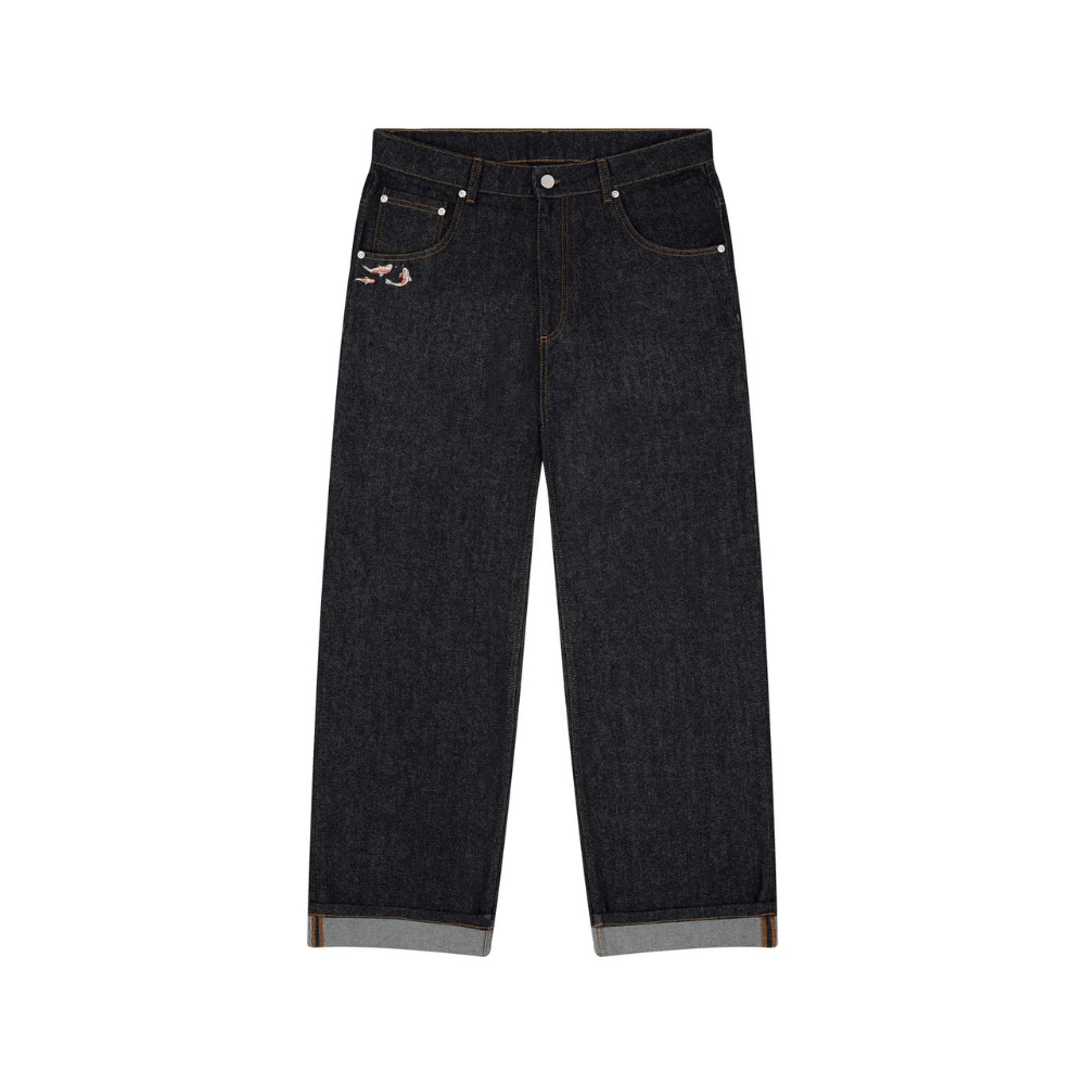 Embroidered Koi Fish Denim Jeans