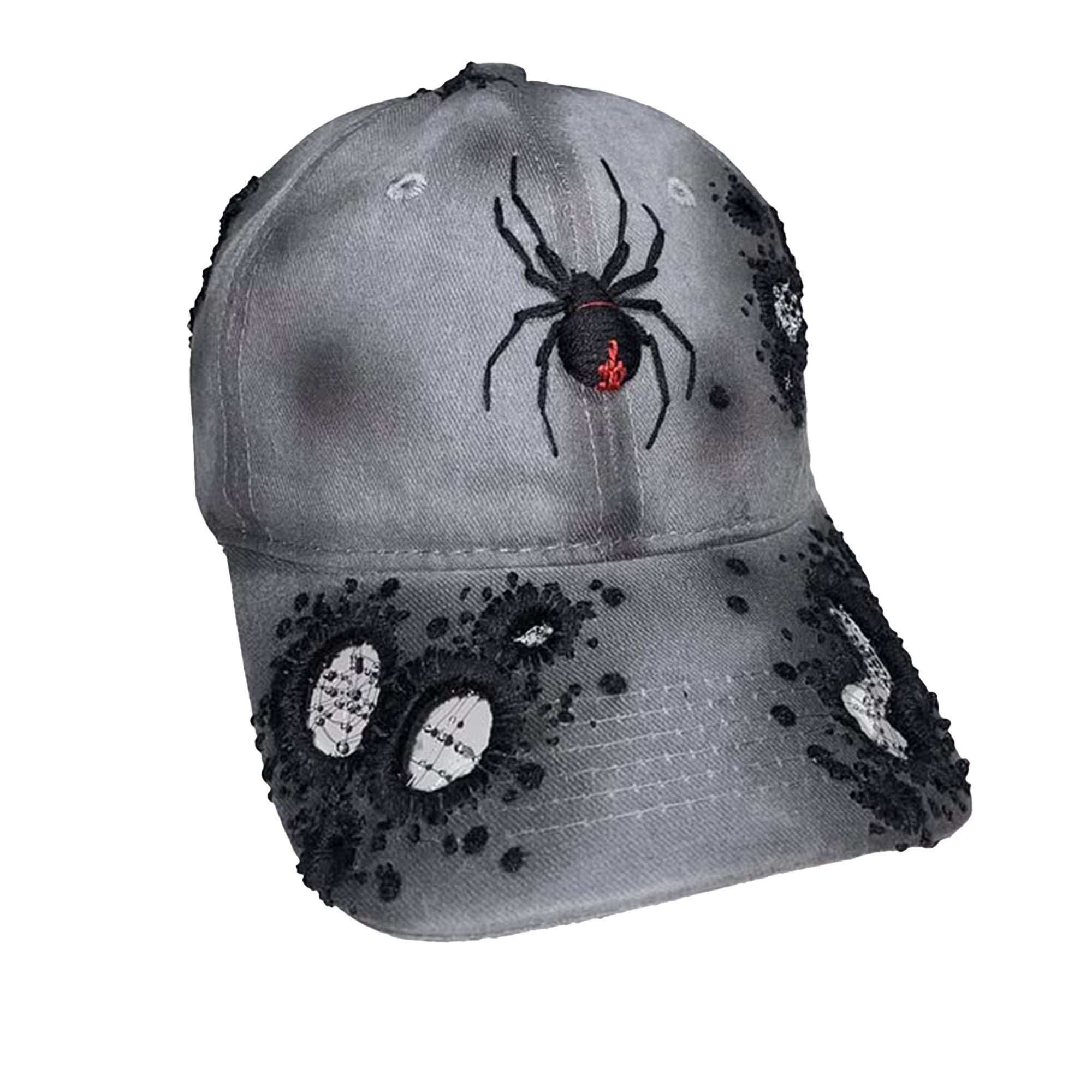 Dark Deconstructed Spiderweb Distressed Baseball Cap