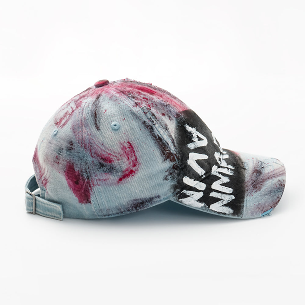 Hand-Painted Distressed Graffiti Cap with Blood Splatter