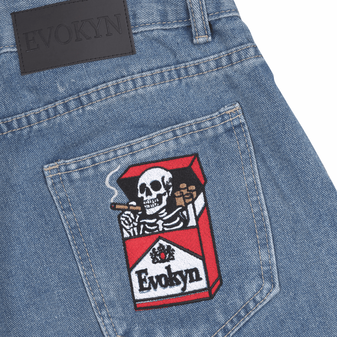 Embroidered Skeleton Cigarette Denim